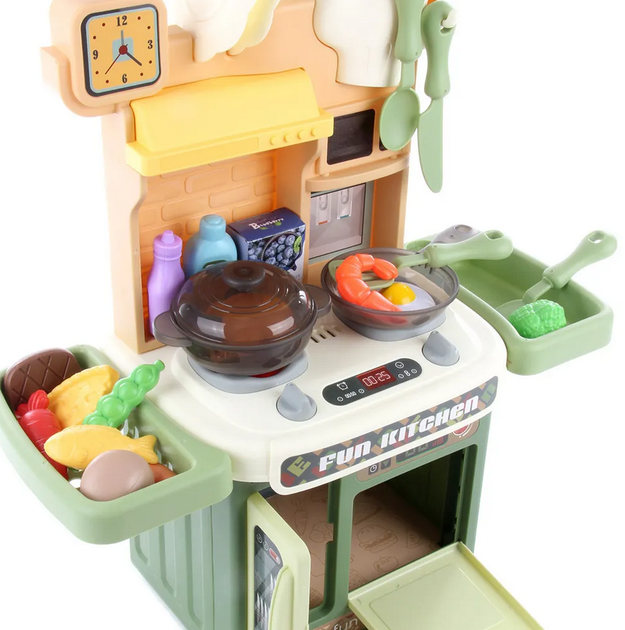 Игровой набор Кухня на батарейках Veld Co BL-109A/B игрушка со звуком, светом и водой, посуда, продукты / Зеленый - изображение 2