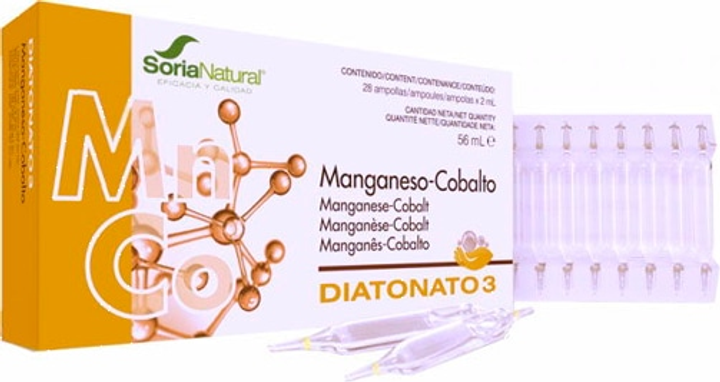 Suplementacja mineralna diety Soria Diatonato 3 Manganeso-Cobalto 28 Ampolllas X 2ml (8422947170318) - obraz 1