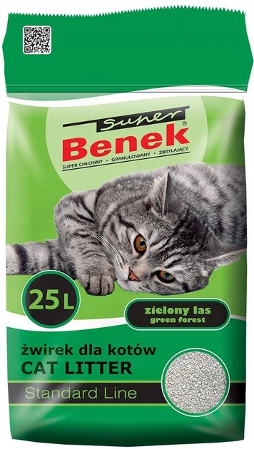 Żwirek dla kotów zbrylajacy Super Benek Standard Zielony Las 25l (20kg) (5905397010722) - obraz 1