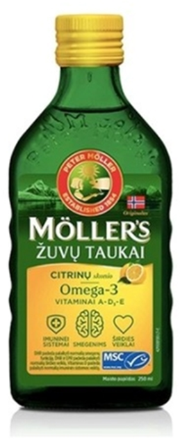 Kwasy tłuszczowe Mollers Lemon Flavoured Cod Oil 250 ml (7070866023805) - obraz 1