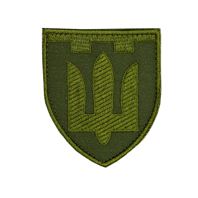 Шеврон, нарукавна емблема для Територіальної оборони — Тризуб на липучці Розмір 80×70 мм Олива - зображення 1