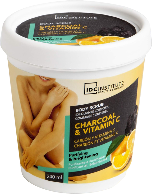 Peeling do ciała Idc Institute Sugar Body Scrub Charcoal and Vitamin C 240 ml (8436576501511) - obraz 1