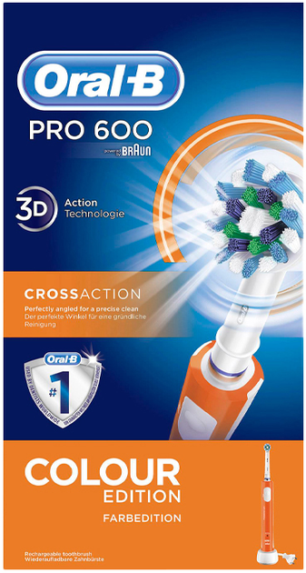 Електрична зубна щітка Oral-B Pro 600 CrossAction Electric Toothbrush Rechargeable Powered By Braun Orange (4210201105527) - зображення 1