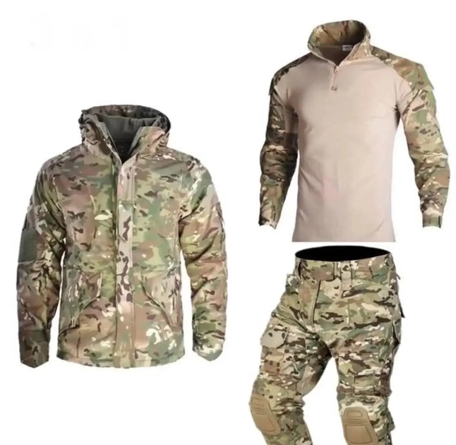 Чоловічий камуфляжний тактичнй костюм HAN WILD M65 Multicam 3в1 Куртка флісова, Убакс і Штани із Захистом колін - зображення 1