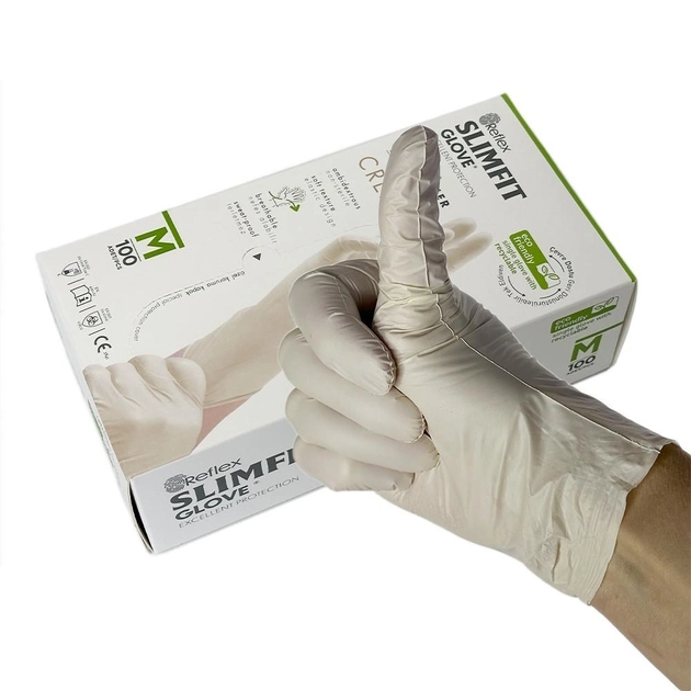 Одноразовые перчатки Slimfit,TPE, белый, М, 100 шт Reflex - зображення 1