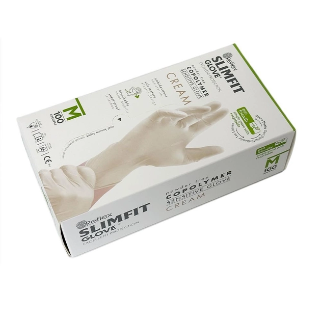 Одноразовые перчатки Slimfit,TPE, белый, М, 100 шт Reflex - зображення 2