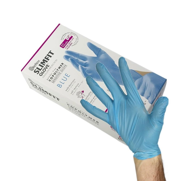 Одноразовые перчатки Slimfit,TPE, голубой, S, 100 шт Reflex - зображення 1