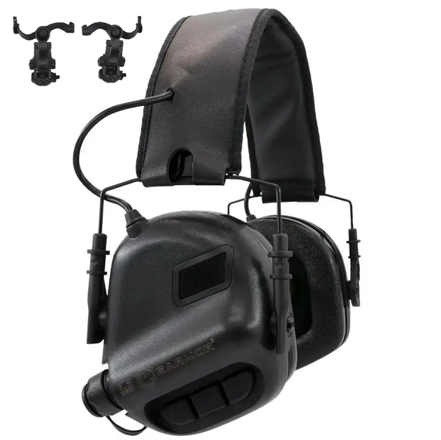 Тактичні навушники Earmor М31 + кріплення на шолом OPS Core чебурашка Чорний (900892) Kali - зображення 1