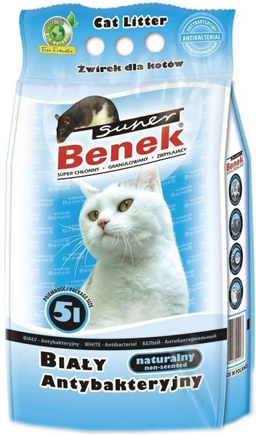 Żwirek dla kotów zbrylajacy Super Benek Bialy Antybakteryjny 5l (5905397010173) - obraz 1