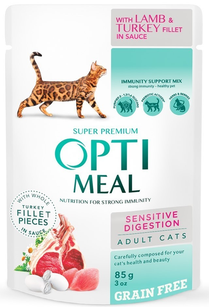 Беззерновой влажный корм Optimeal с ягненком и индюшиным филе в соусе ...