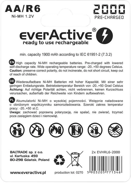 Akumulatory everActive R6/AA 2000 mAH blister 2 szt. Ready-To-Use (EVHRL6-2000-2BL) - obraz 2