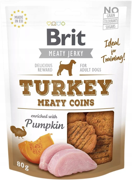 Przysmak dla psa Brit Jerky Turkey Meaty Coins Indyk 200 g (8595602543823) - obraz 1