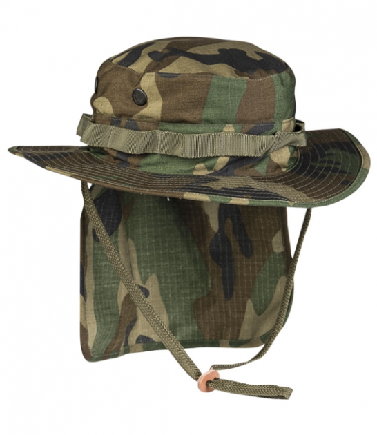 Панама з хвостом тактична Mil-Tec BRIT.BOONIE R/S M.NECKFLAP WOODLAND (12326120) - зображення 1