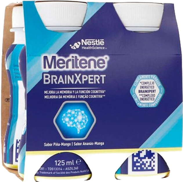 Koktajle Meritene Brainxpert Pineapple-Mango Flavour 4 Bottles 125ml (8470002039490) - obraz 1