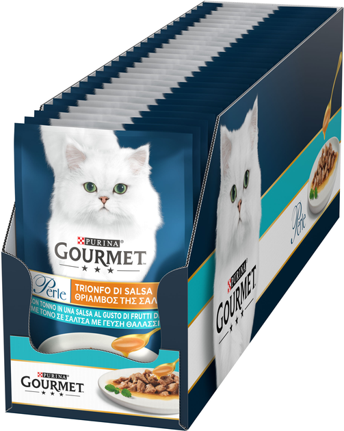 Упаковка влажного корма для кошек Purina Gourmet Perle Gravy Delight Мини филе в соусе с тунцем 26 шт по 85 г (7613287605696 / 8445291188358) - изображение 1
