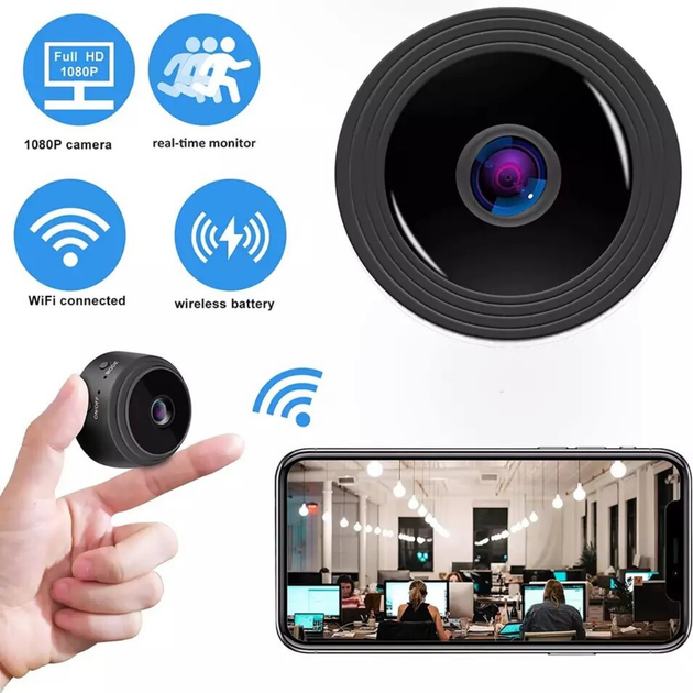 IP-міні камера відеоспостереження з підтримкою Wi-Fi 1080 чорна (00945 ...