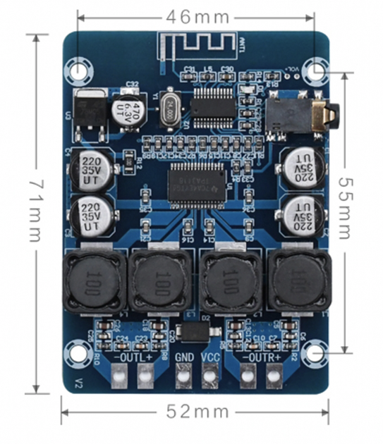 Аудио усилитель 2.0 стерео TPA3118 2x45Вт 12-28В AUX Bluetooth 4.2 - изображение 4