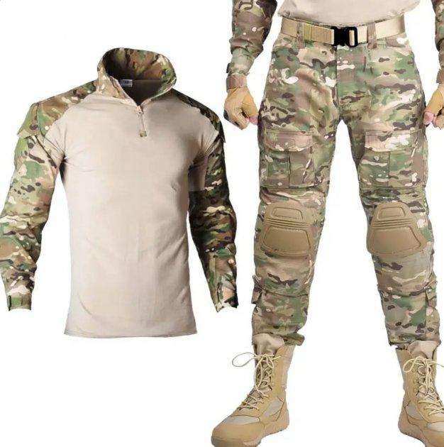 Тактический костюм 3 в 1, рубашка+ Брюки + наколенники и налокотники, размер М - изображение 1