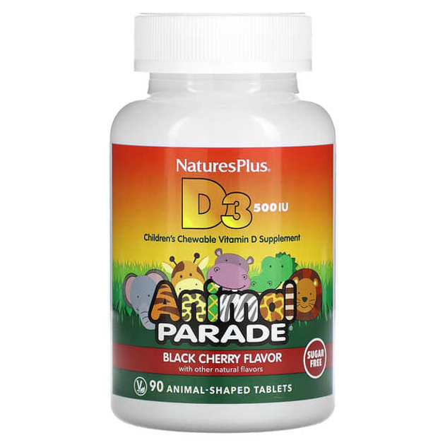 Витамин D3 без сахара Nature's Plus Source of Life Animal Parade с натуральным вкусом черной вишни 500 МЕ 90 шт - изображение 1