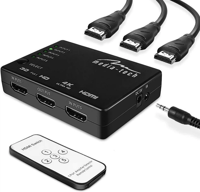 Przełącznik Media-Tech MT5207 HDMI 5xports HDMI switch remote controlled 4K resolution support - obraz 3