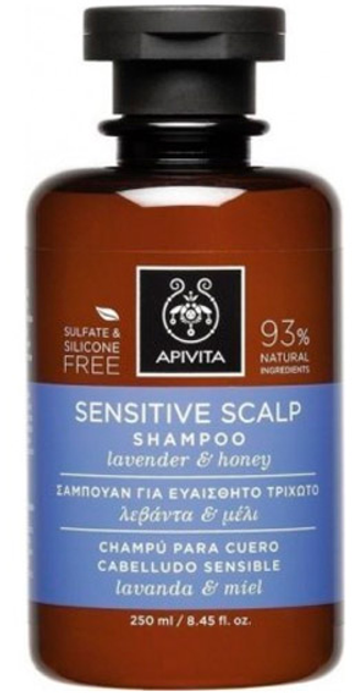 Шампунь з лавандою і медом Apivita Sensitive Scalp Shampoo 250 мл (5201279080846) - зображення 1