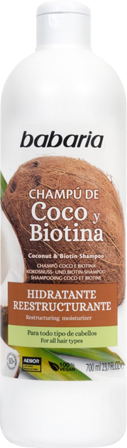 Szampon dla regeneracji włosów Babaria Coconut Shampoo With Keratin And Biotin 700 ml (8410412220170) - obraz 1