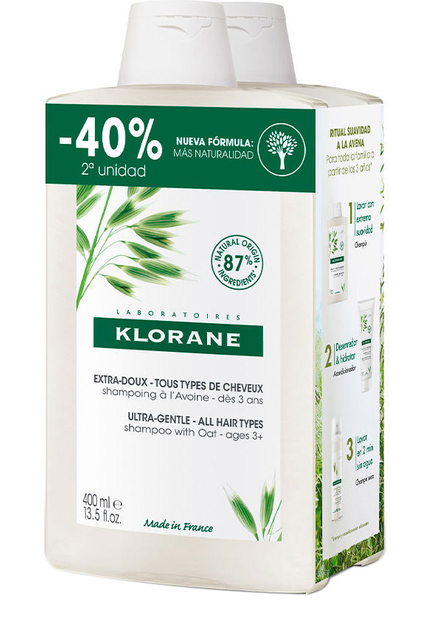 Очищувальний шампунь для волосся Klorane Oat Milk Shampoo 2 x 400 мл (3282779306645) - зображення 1