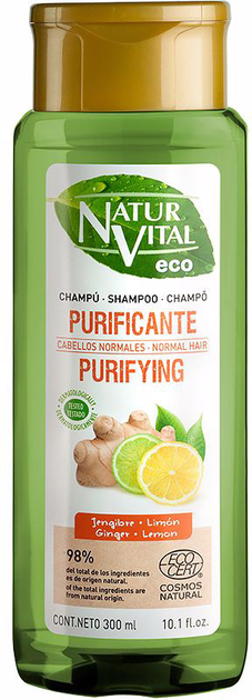 Szampon do nawilżania włosów Naturvital Eco Purificante Jengibre y Limón 300 ml (8414002076048) - obraz 1