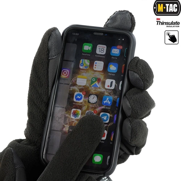 Флисовые тактические перчатки c утеплителем M-Tac Fleece Thinsulate Black Размер L (23-25 см) (Touch Screen сенсорные) - изображение 2