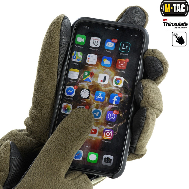 Флисовые тактические перчатки c утеплителем M-Tac Fleece Thinsulate Olive Размер L (23-25 см) (Touch Screen сенсорные) - изображение 2