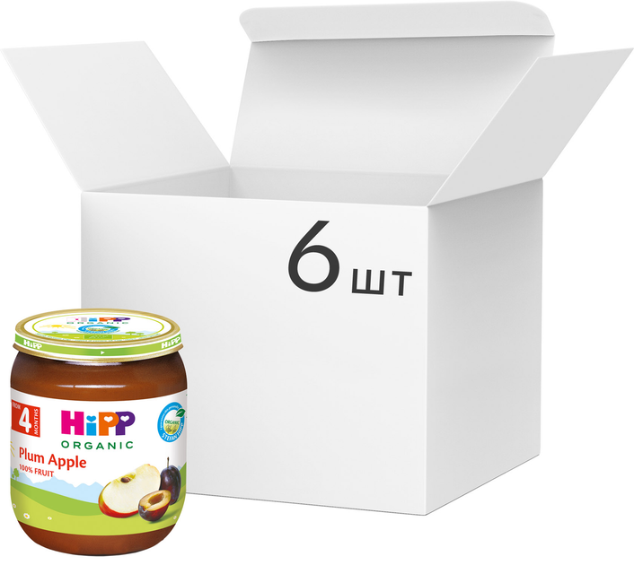 Упаковка фруктового пюре HiPP органічного Слива-Яблуко 125 г х 6 шт (9062300440673) - зображення 1