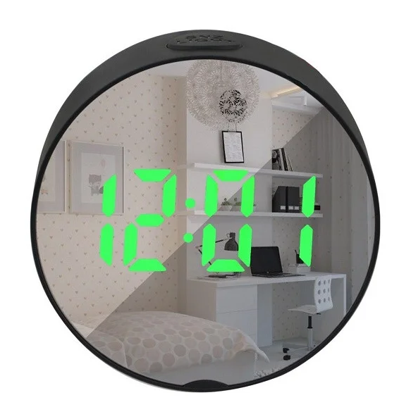 Часы настольные зеркальные с зеленой подсветкой HLV DT-6505 5427 Black (N014959) - изображение 4