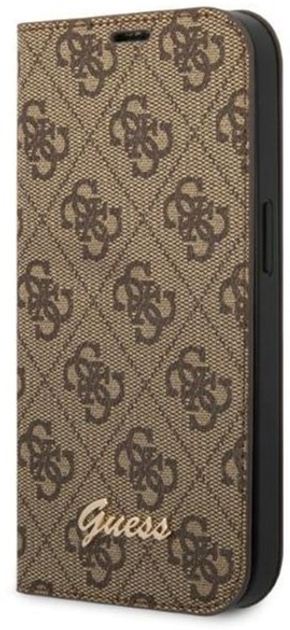 Etui z klapką Guess Book 4G Vintage Gold Logo do Apple iPhone 14 Brown (3666339083205) - obraz 1