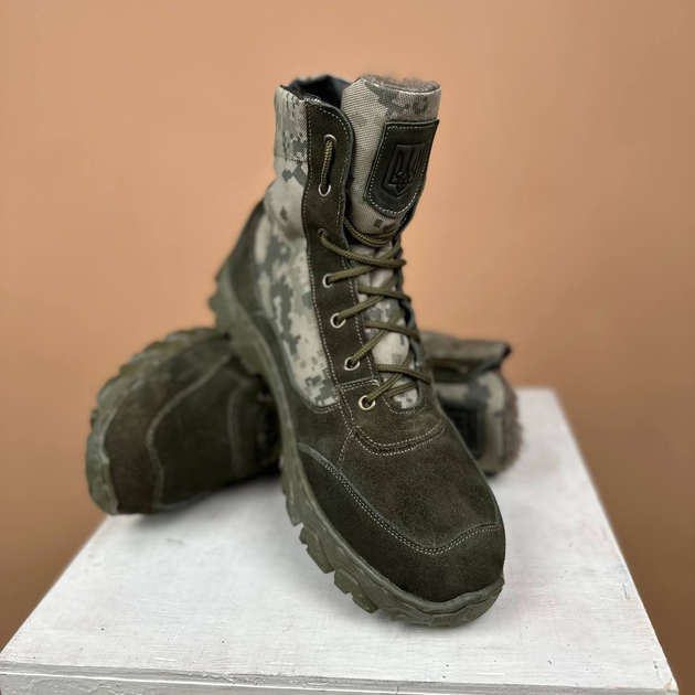 Тактичні чоловічі черевики Kindzer шкіряні натуральне хутро 40 олива - зображення 1