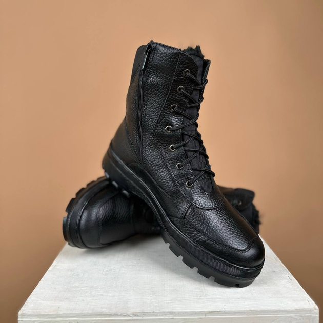 Тактические мужские ботинки Kindzer кожаные натуральный мех 41 чёрные - изображение 1