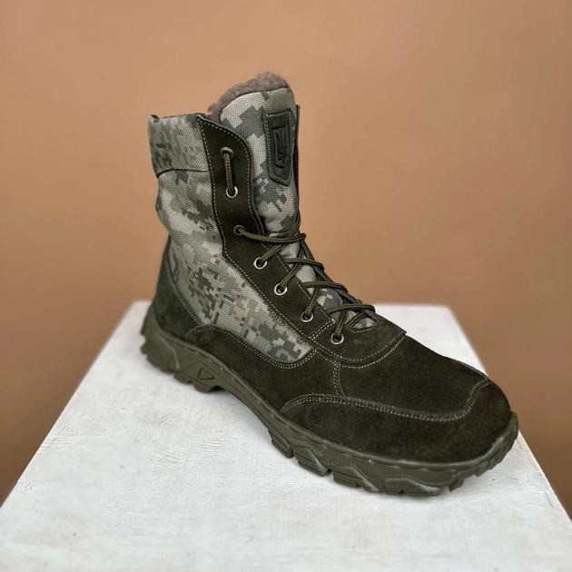 Тактические мужские ботинки Kindzer кожаные натуральный мех 49 олива - изображение 2