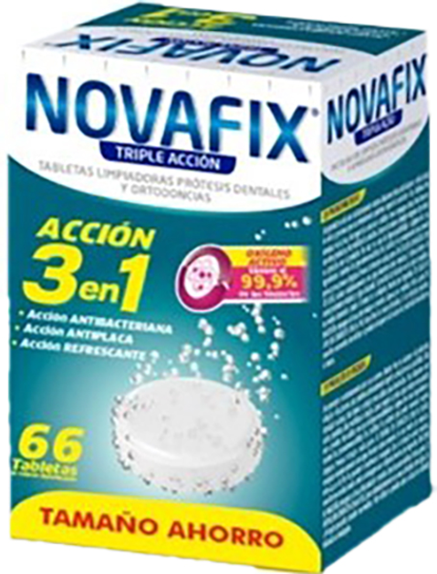 Таблетки для чищення зубних протезів Urgo Novafix Triple Action 66шт (8470001838452) - зображення 1