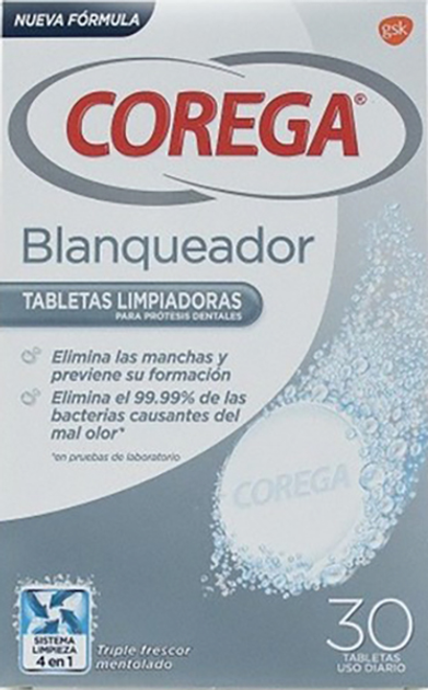 Таблетки для чистки зубных протезов GSK Corega Blanqueador, Шипучие ...