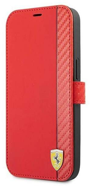 Etui z klapką Ferrari Book On Track Carbon Stripe do Apple iPhone 13 Pro Max Red (3666339026547) - obraz 1