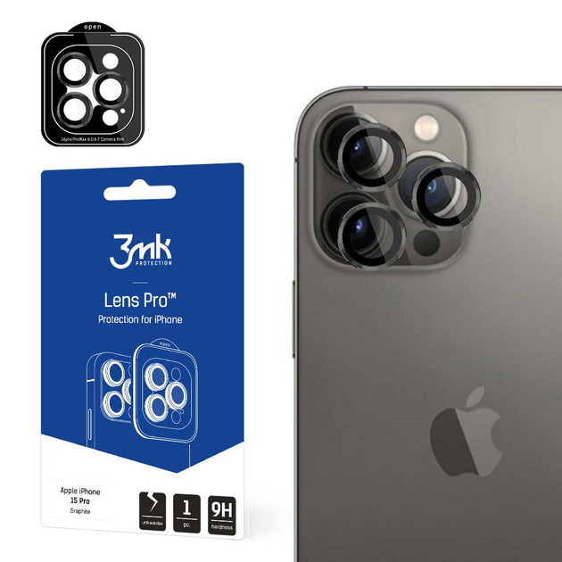 Szkło hartowane 3MK Lens Protection Pro na aparat iPhone 15 Pro z ramką montażową (5903108530019) - obraz 1