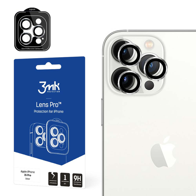 Szkło hartowane 3MK Lens Protection Pro na aparat iPhone 15 Pro z ramką montażową (5903108529990) - obraz 1