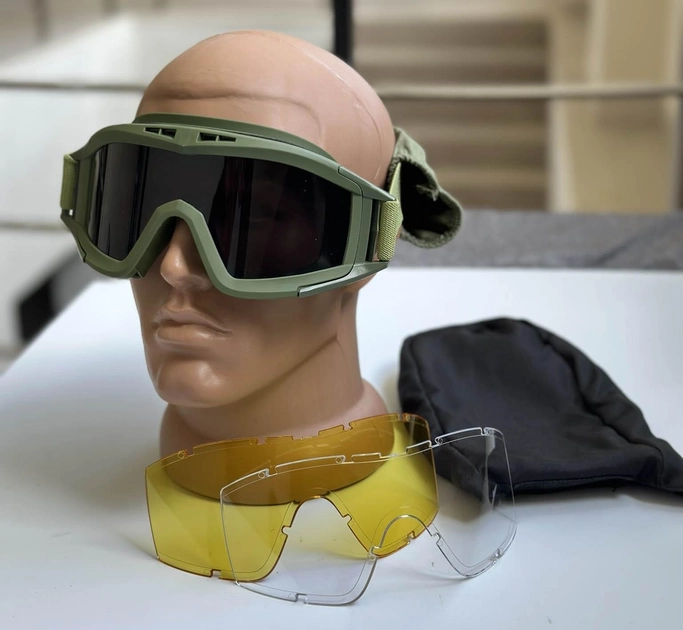 Тактична маска - окуляри Tactic балістична маска revision захисні окуляри зі змінними лінзами Олива (mask-olive) - зображення 1