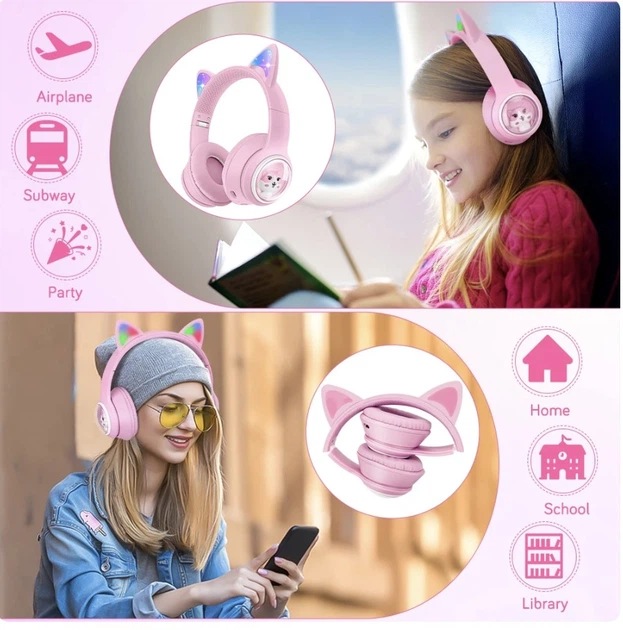 Дитячі бездротові Bluetooth-навушники AZK-01 з RGB-підсвіткою і вбудованим мікрофоном Рожевий - зображення 5