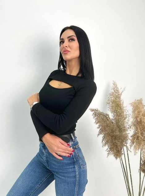Женская трикотажная кофта Fashion с разрезом на груди 42 черный 