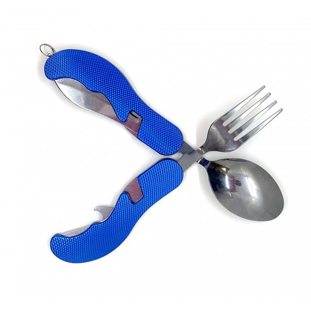 Набір туриста Stinger складаний ніж, ложка, вилка, відкривачка Синій (DN30756A) - зображення 2