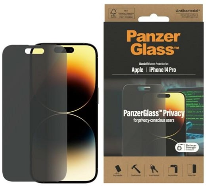 Szkło ochronne PanzerGlass Classic Fit do Apple iPhone 14 Pro 6.1" antymikrobowe (5711724127687) - obraz 1