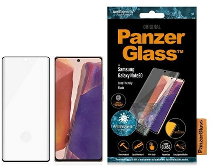Захисне скло PanzerGlass Curved Super+ для Samsung Galaxy Note 20 SM-N980 антибактеріальне Чорне (5711724072369) - зображення 1
