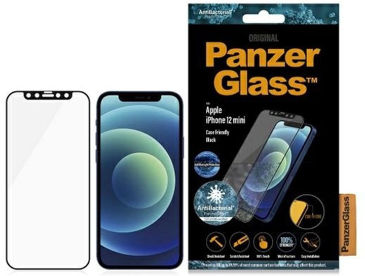 Захисне скло PanzerGlass E2E Anti-Bluelight для Apple iPhone 12 mini 5.4" антибактеріальне Чорне (5711724027222) - зображення 1