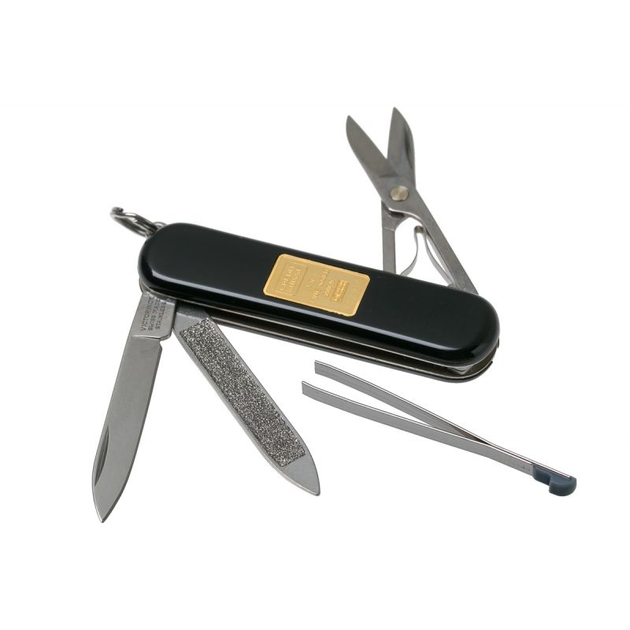 Коллекционный швейцарский нож Victorinox Classic Gold Ingot с золотым слитком 999 проба 1 г Черный (0.6203.87) - изображение 2