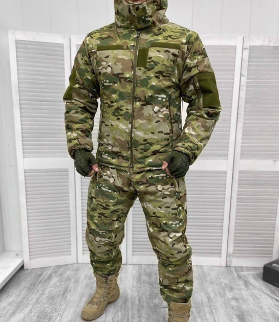Армейский зимний водонепроницаемый костюм Softshell (куртка и штаны) на флисе и синтепоне (Камуфляж Мультикам) XXL - изображение 1